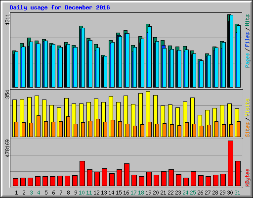 Daily usage for December 2016